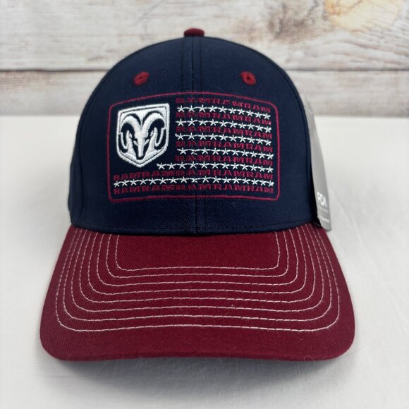 Dodge Ram Hat Embroidered Logo Flag Blue Burgundy Adjustable - Picture 1 of 7